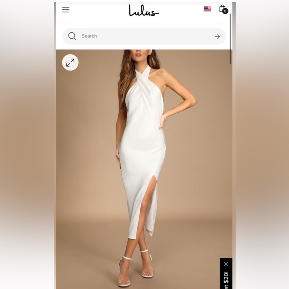 Lulus Beyond Classy White Satin Halter Midi Dress, L